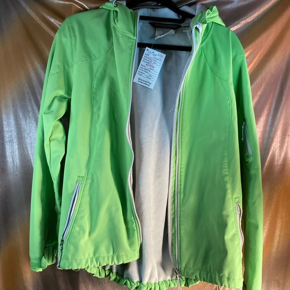 Vintage black diamond lime green athletic lined‎ jacket with hood. 40” chest L